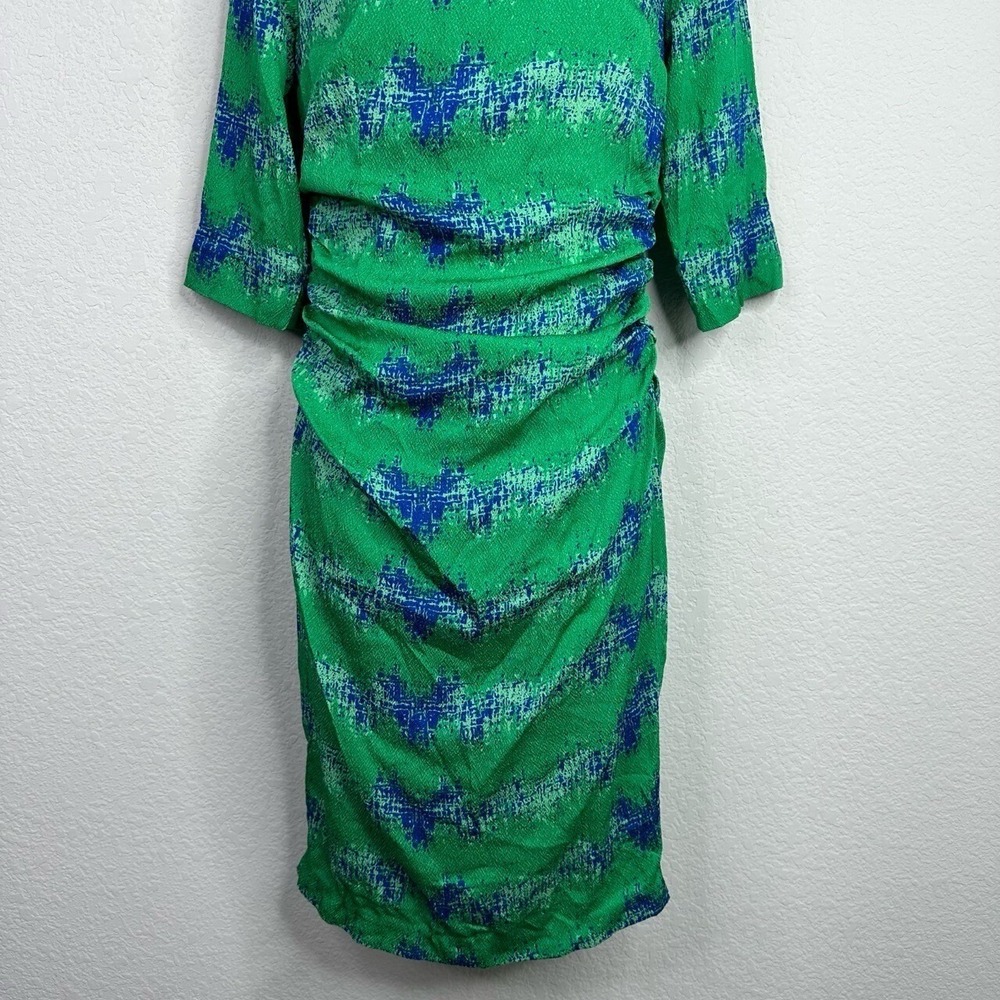 Tracy Reese Dress Womens 6P Green Blue Silk Abstract Ruched Luxury Feminine - Picture 4 of 11
